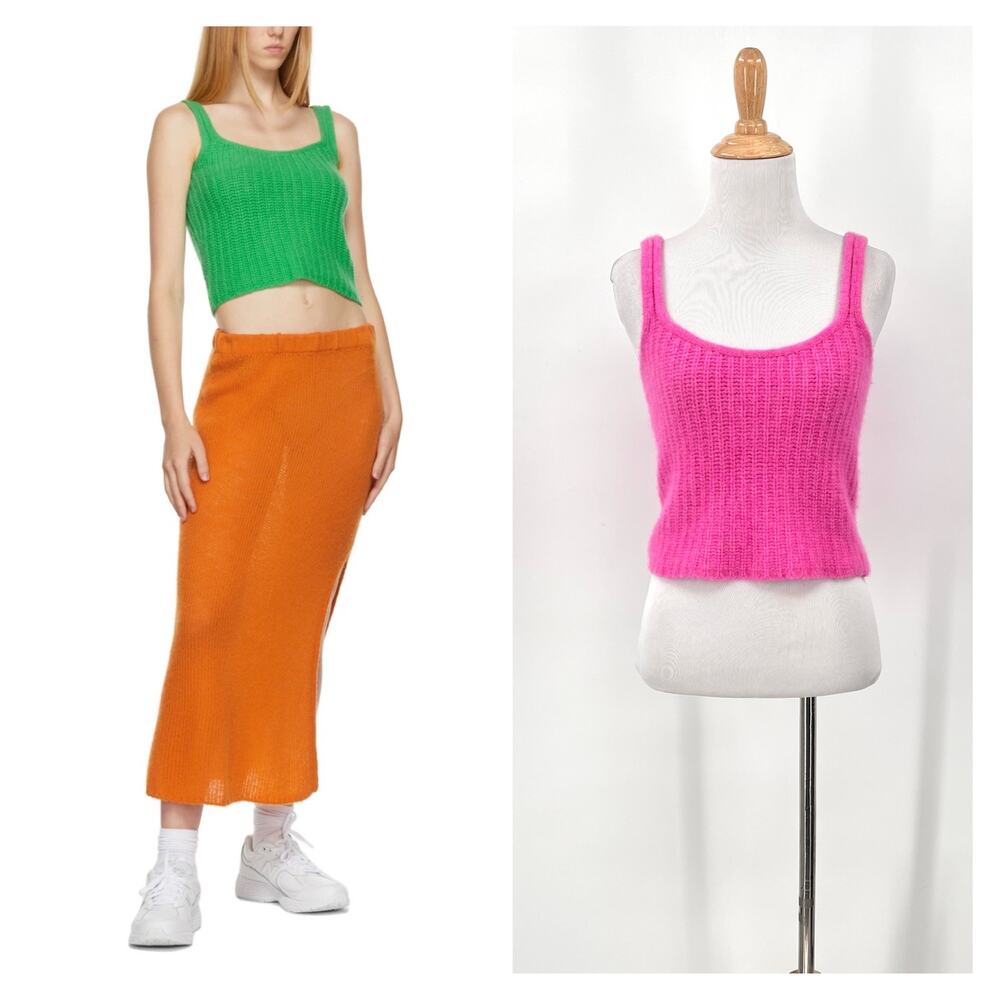 THE ELDER STATESMAN Cashmere Heavy Rib Cami Tank Top Women Medium Hot Pink Scoop